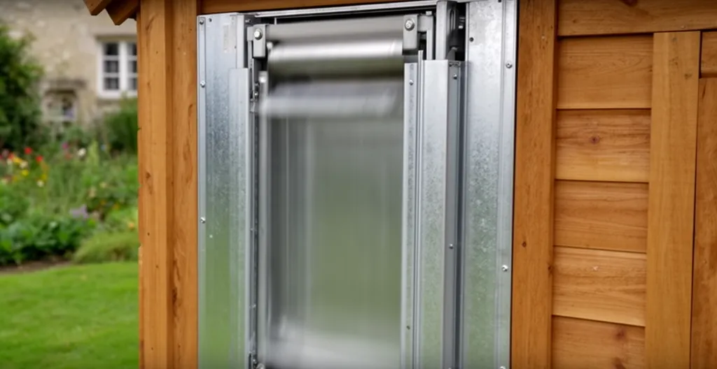 Trappe aluminium de poulailler automatique en mouvement vertical